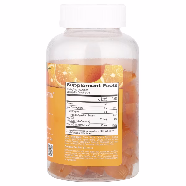 California Gold Nutrition, Vitamin C Gummies, 250 mg, with Vitamin A from 100% Beta-Carotene, 90 Vegetarian Gummies - Image 2