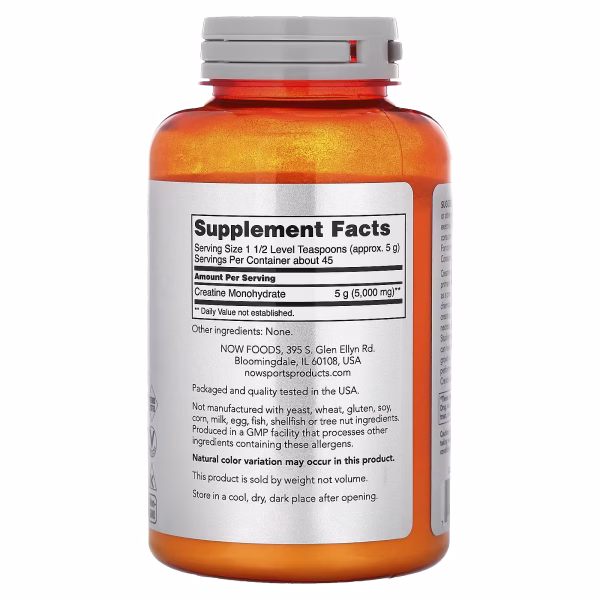 NOW Foods, Sports, Creatine Monohydrate, 8 oz (227 g) - Image 2