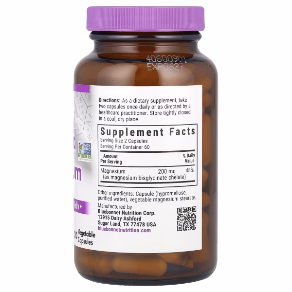 Bluebonnet Nutrition, Chelated Magnesium, 120 Vegetable Capsules (100 mg per Capsule) - Image 2