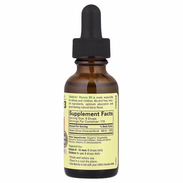 ChildLife Essentials, Vitamin D3, Natural Berry, 500 IU, 1 fl oz (30 ml) - Image 2