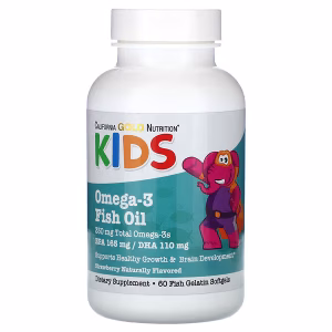 California Gold Nutrition, Kid’s Omega-3 Fish Oil, Natural Strawberry, 60 Fish Gelatin Softgels