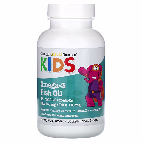 California Gold Nutrition, Kid’s Omega-3 Fish Oil, Natural Strawberry, 60 Fish Gelatin Softgels